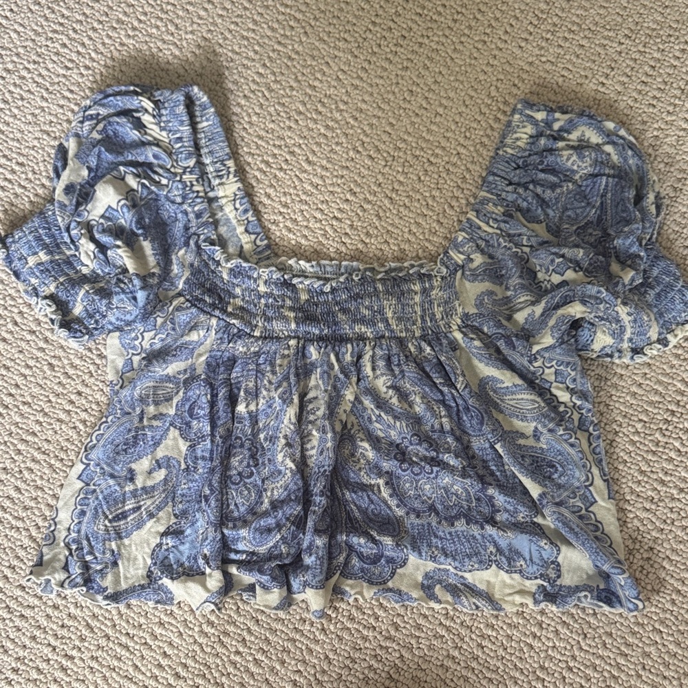 Urban Outfitters Blue and Cream Paisley Blouse